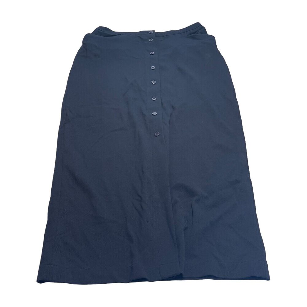 Jones & Co Straight & Pencil Skirt Women 12 Navy 100% Nylon Pockets Button Front - Picture 1 of 6
